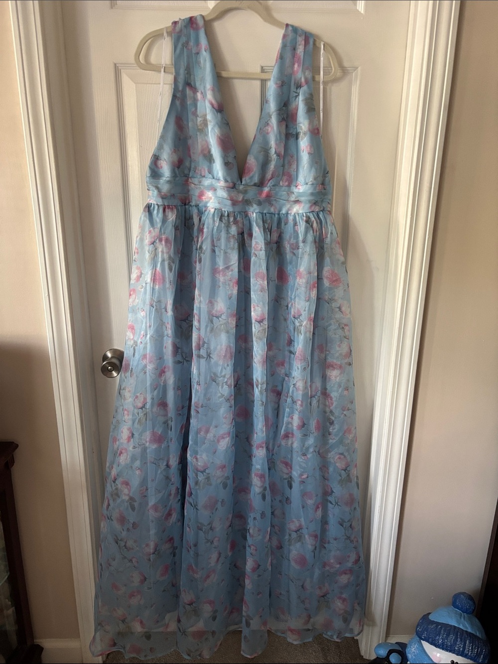 Lulu's Light Blue Floral Chiffon Maxi Dress